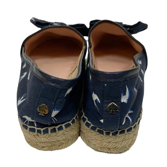Kate Spade Navy Blue Swallow Bird Print Bow  Platform Espadrille Sandals … - Picture 3 of 8